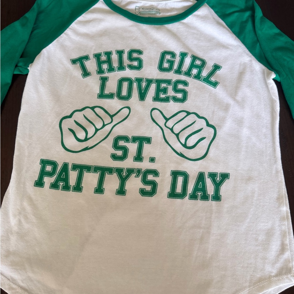 St Patty’s White and Green Cotton Blend Top